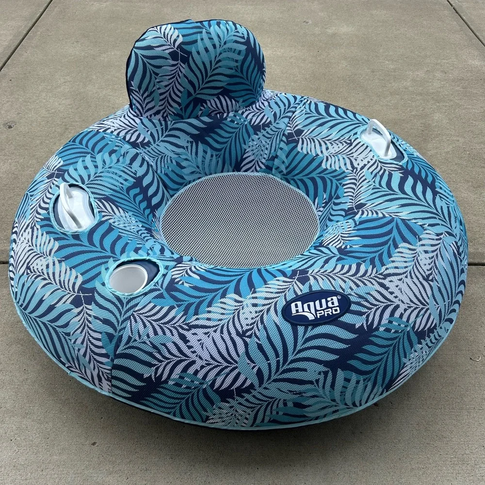Aqua Leisure 48” River Raft Blue Leaf Pattern Float - Picture 2 of 3